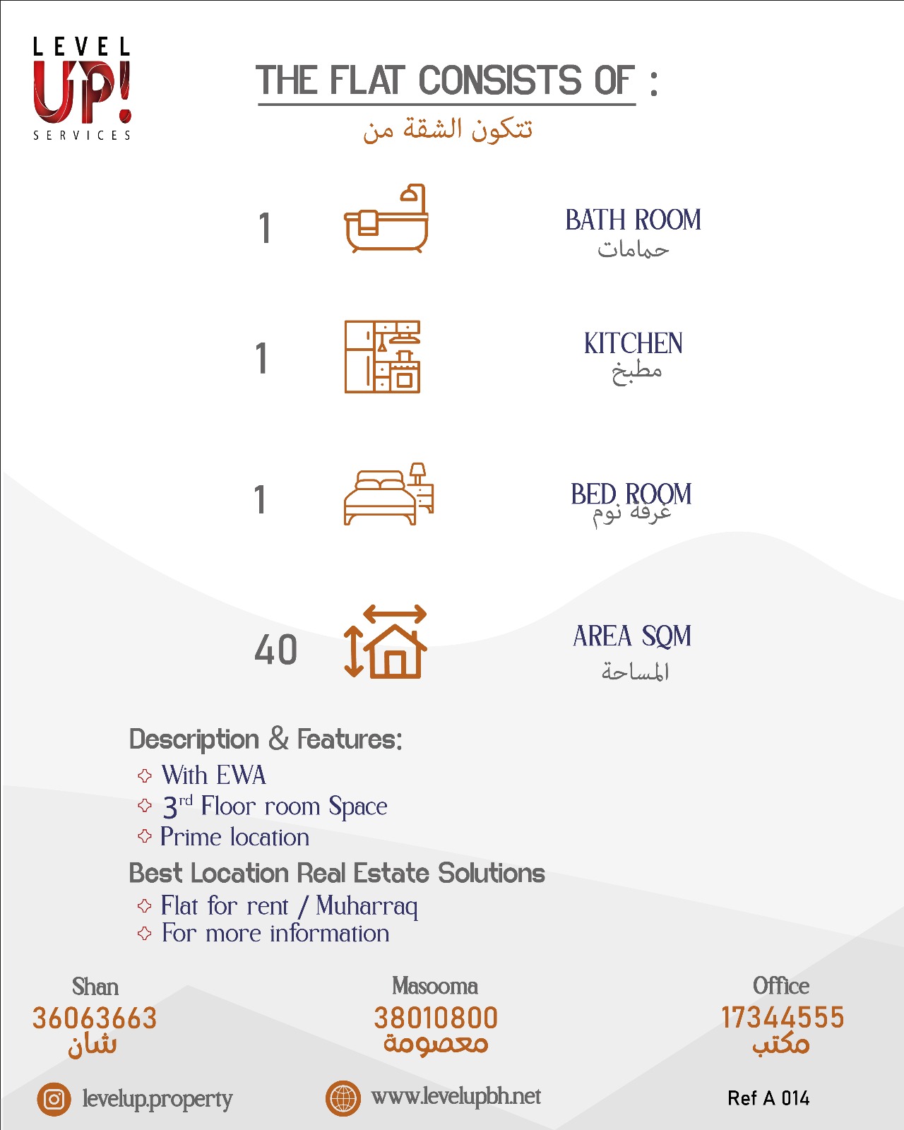 GOOD FLAT FOR RENT LOCATION MUHARRAQ REF A 014